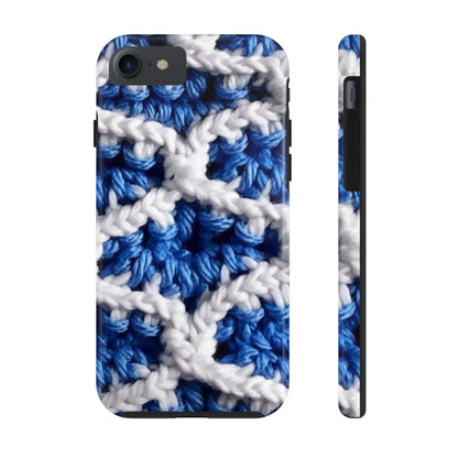 Blueberry Blue Crochet, White Accents, Classic Textured Pattern - Tough Phone Cases