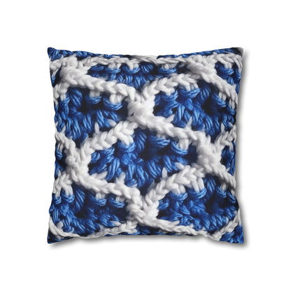 Blueberry Blue Crochet, White Accents, Classic Textured Pattern - Spun Polyester Square Pillow Case