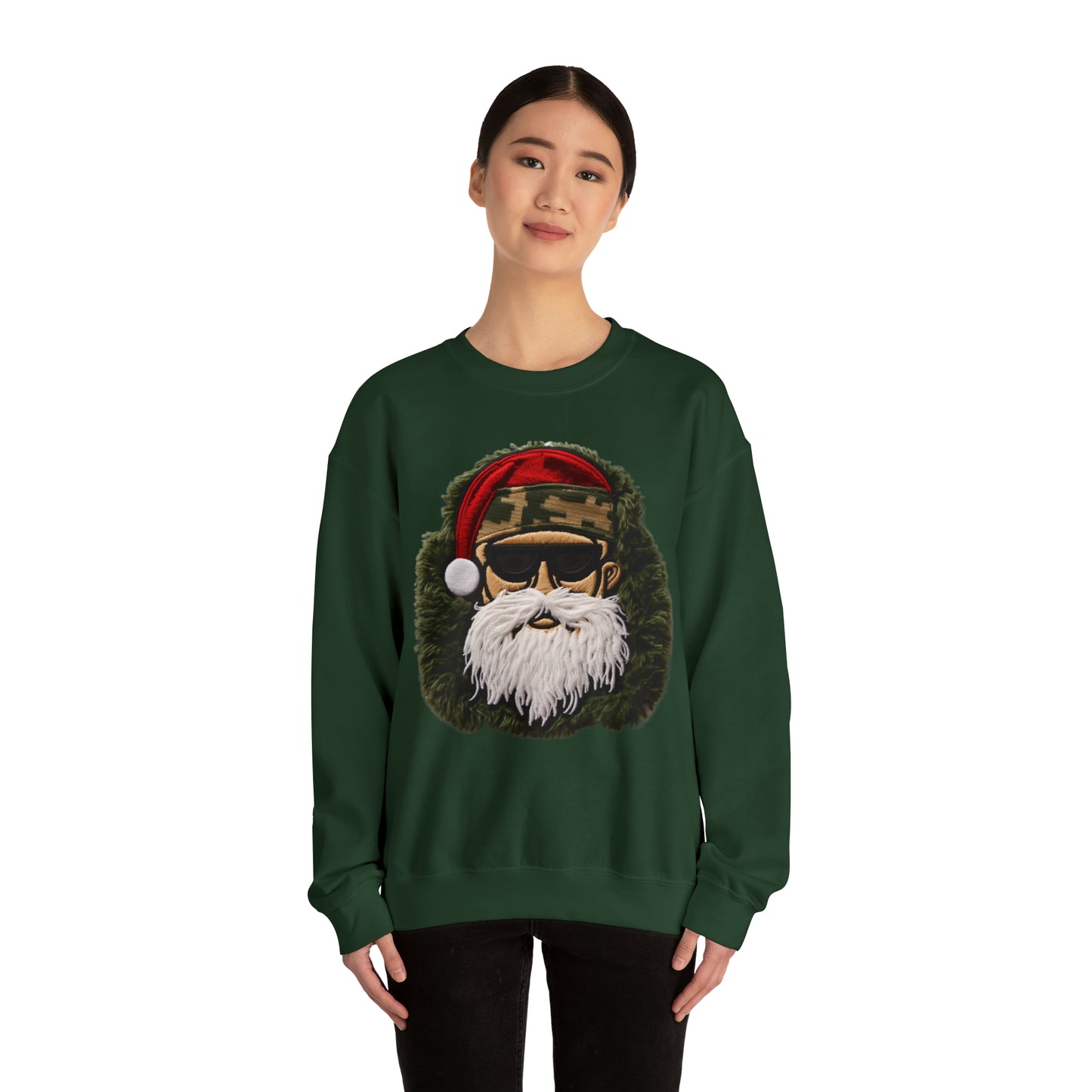 Camo Santa Chenille Patch - Military Christmas Decor - Marine Badge - Unisex Heavy Blend™ Crewneck Sweatshirt