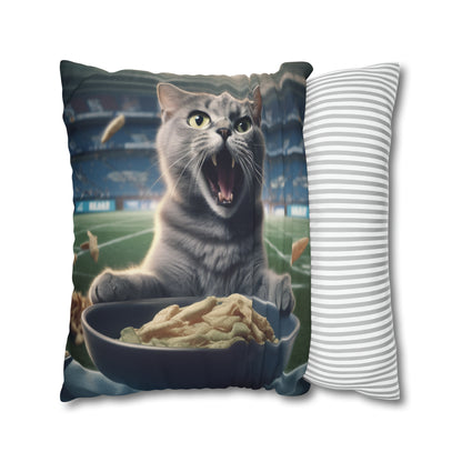 Halftime Football Feline: Screaming Sports Fan Cat Stadium Food Kitten - Spun Polyester Square Pillow Case