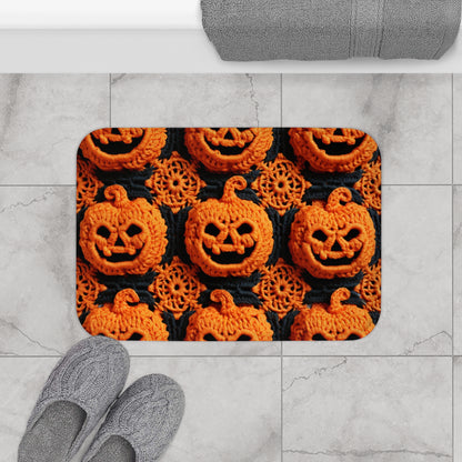 Patrón de vacaciones festivo de terror aterrador de calabaza de ganchillo de Halloween - Alfombra de baño