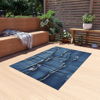 Midnight Blue Distressed Denim: Rugged, Torn & Stylish Design - Outdoor Rug