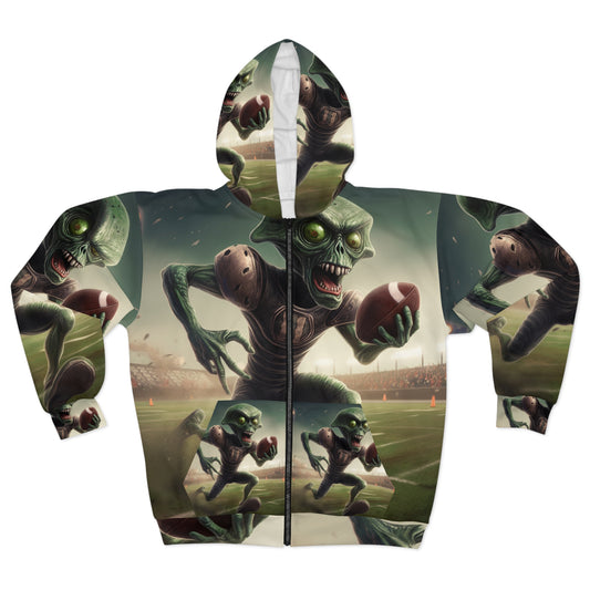 Alien Football Space Sport Game Stadium Athlete Galaxy Player - Unisex Zip Hoodie (AOP)