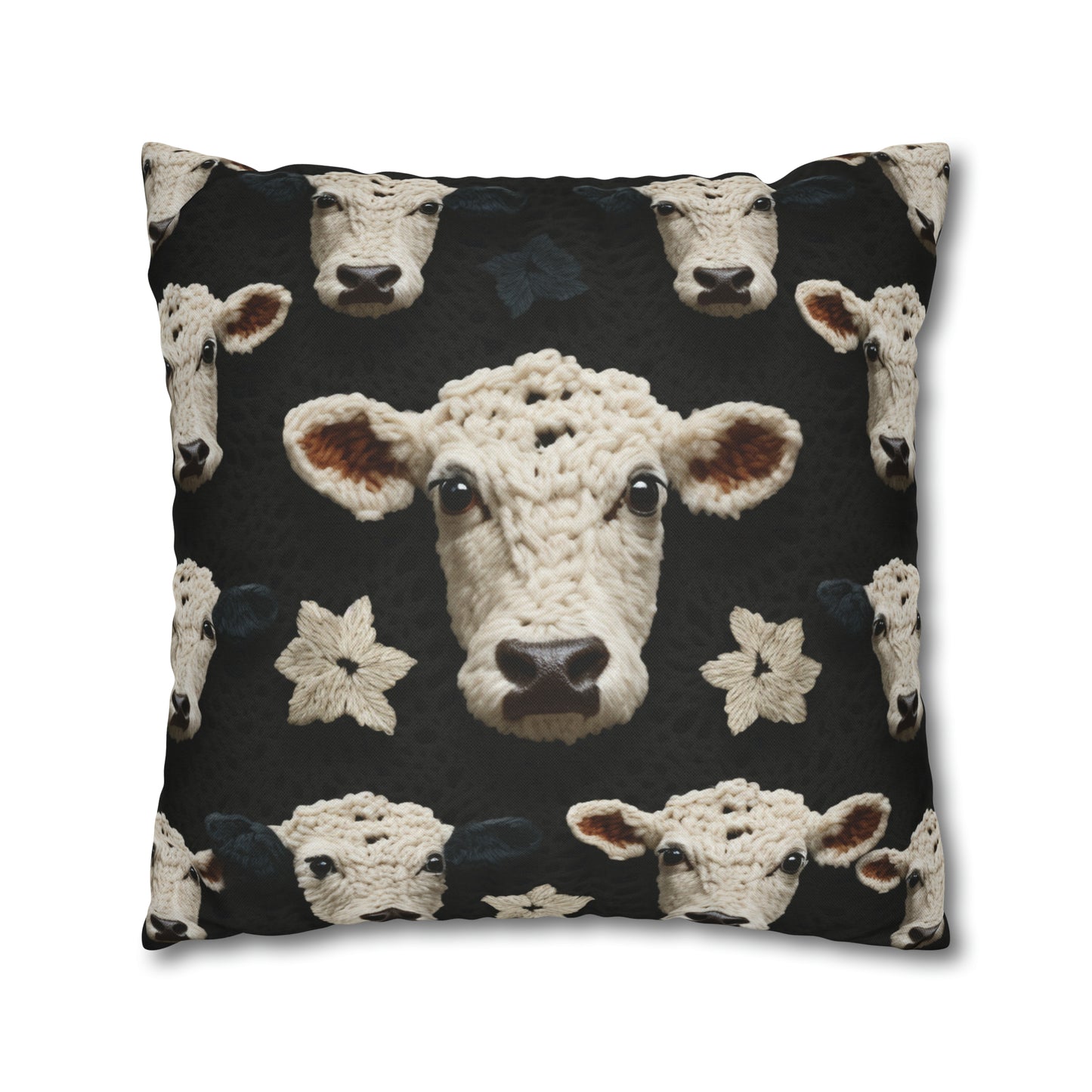 Crochet Cow Pattern Farm Animal Fabric Style - Spun Polyester Square Pillow Case