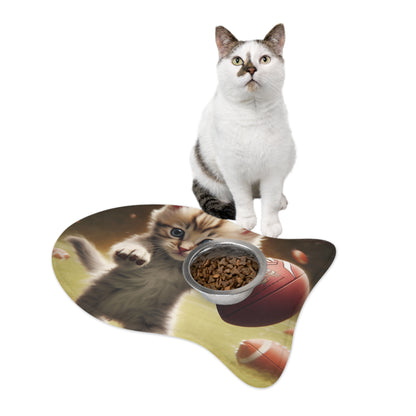 Football Kitty Fantasy: Feline Cat American Sport Quarterback - Pet Feeding Mats