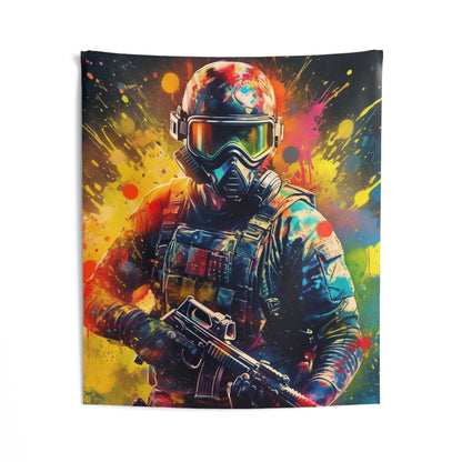 Paintball Game Sport: Professional Action Shot Target Player - Indoor Wall Tapestries