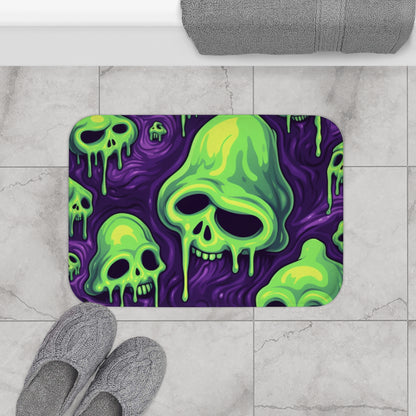 Patrón de terror aterrador de esqueletos verdes de calavera de limo de Halloween - Alfombra de baño