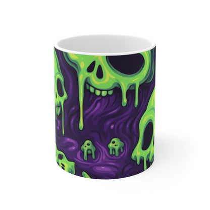 Patrón de terror aterrador de esqueletos verdes de calavera de limo de Halloween - Taza de cerámica 11oz