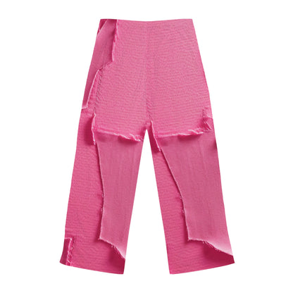 Distressed Neon Pink: Edgy, Ripped Denim-Inspired Doll Fabric - Women's Pajama Pants (AOP)