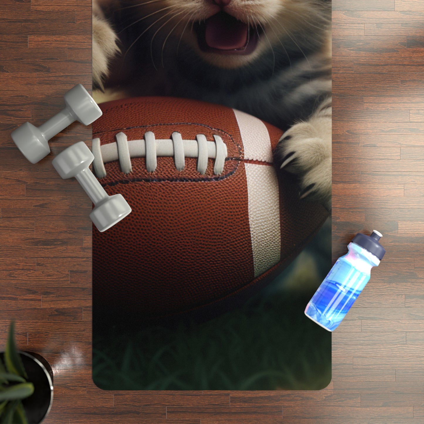 Football Kitten Touchdown: Tabby's Winning Play Sport Game - Rubber Yoga Mat