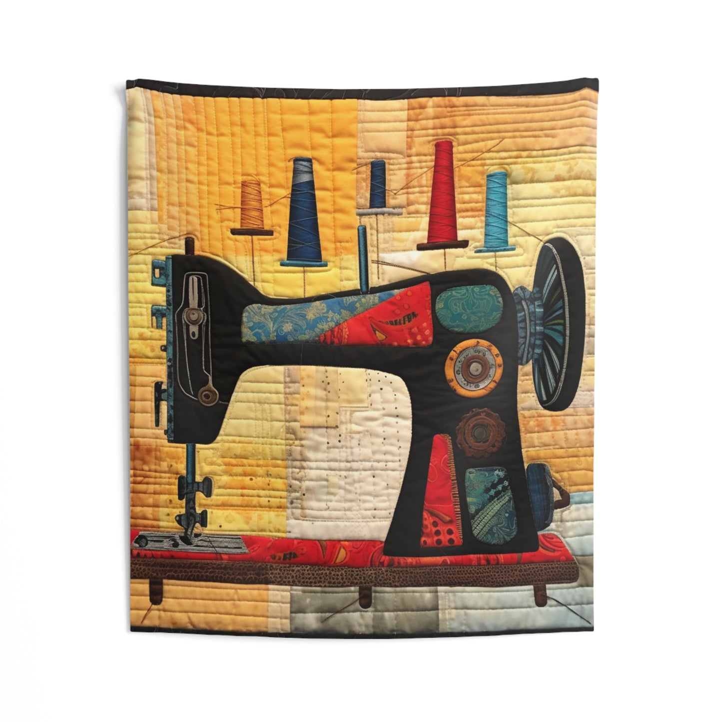 Sewing Themed Quilt Art, Thread Spools, Textile Crafters Design - Indoor Wall Tapestries