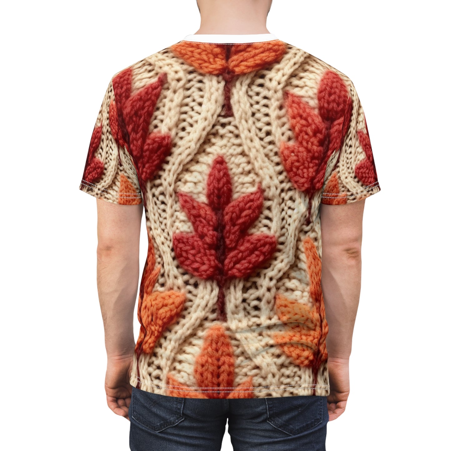 Crochet Fall Leaves: Harvest Rustic Design - Golden Browns -Woodland Maple Magic - Unisex Cut & Sew Tee (AOP)