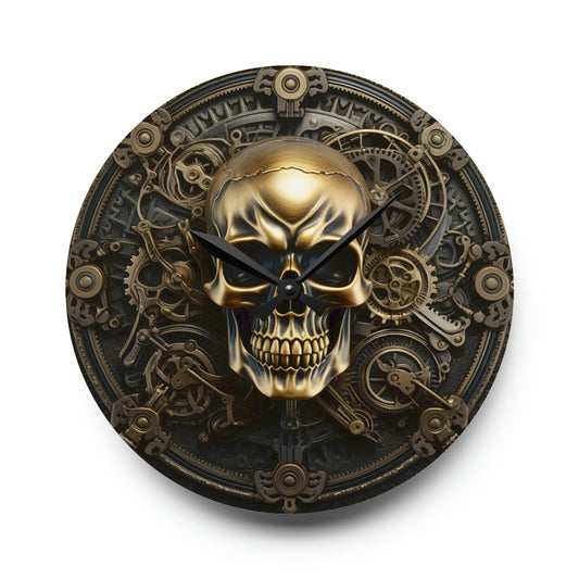 Steampunk Skull, Halloween Horror, Scary Fantasy, Evil Chaos, Disturbing Treasure, Haunted Scare - Acrylic Wall Clock