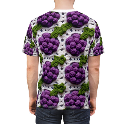 Crochet Grapes Pattern - Granny Square Design - Fresh Fruit Pick - Orchard Purple Snack Food - Unisex Cut & Sew Tee (AOP)