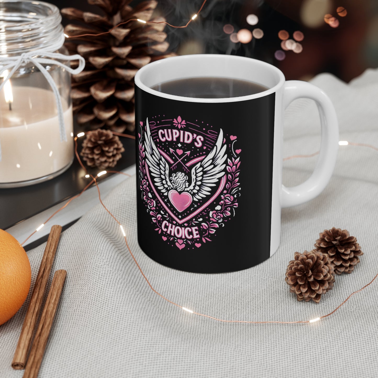 Cupids Choice Crest with Heart and Wings - Love and Romance Valentine Themed - Ceramic Mug 11oz