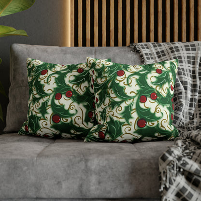 Holiday Elegance: Christmas Holly Swirls Design - Spun Polyester Square Pillow Case