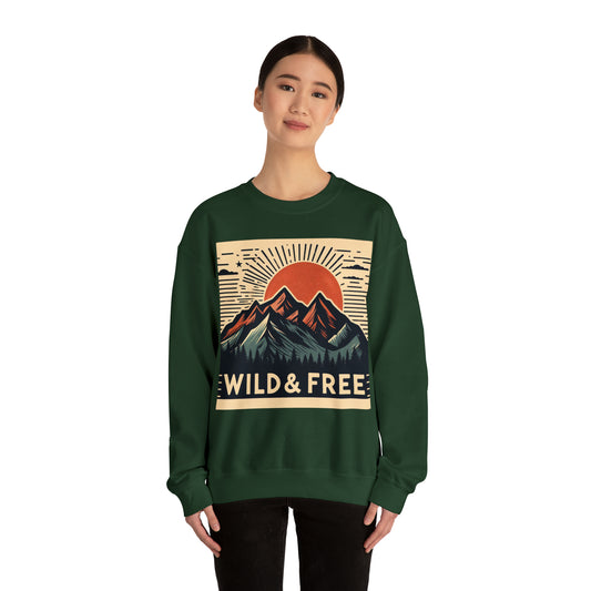 Wild and Free - Trendy Hiking and Camping - Unisex Heavy Blend™ Crewneck Sweatshirt