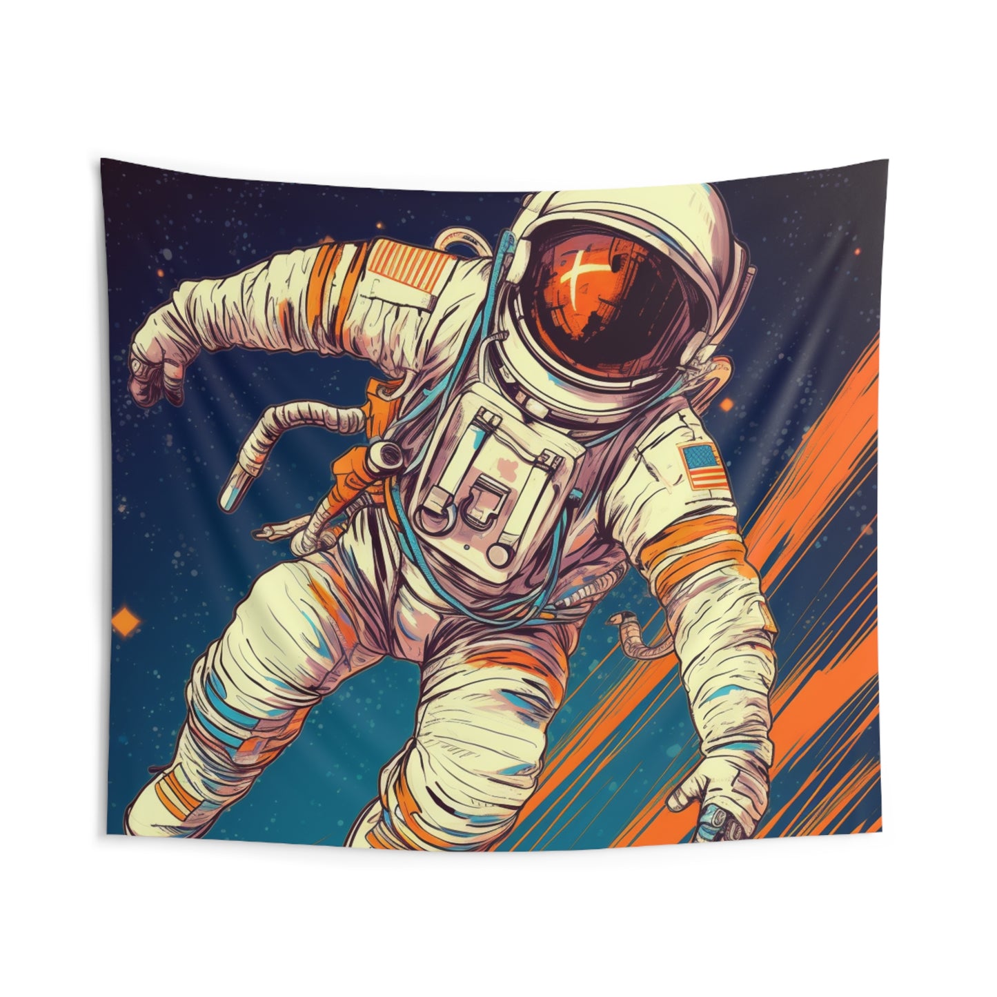 Astronauta retro en galaxia - Arte estilo años 70 - Tapices de pared para interiores