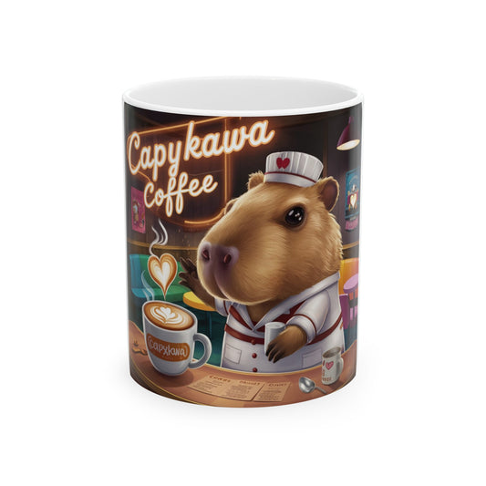 Capybara Kawaii Coffee Ceramic Mug, (11oz, 15oz)