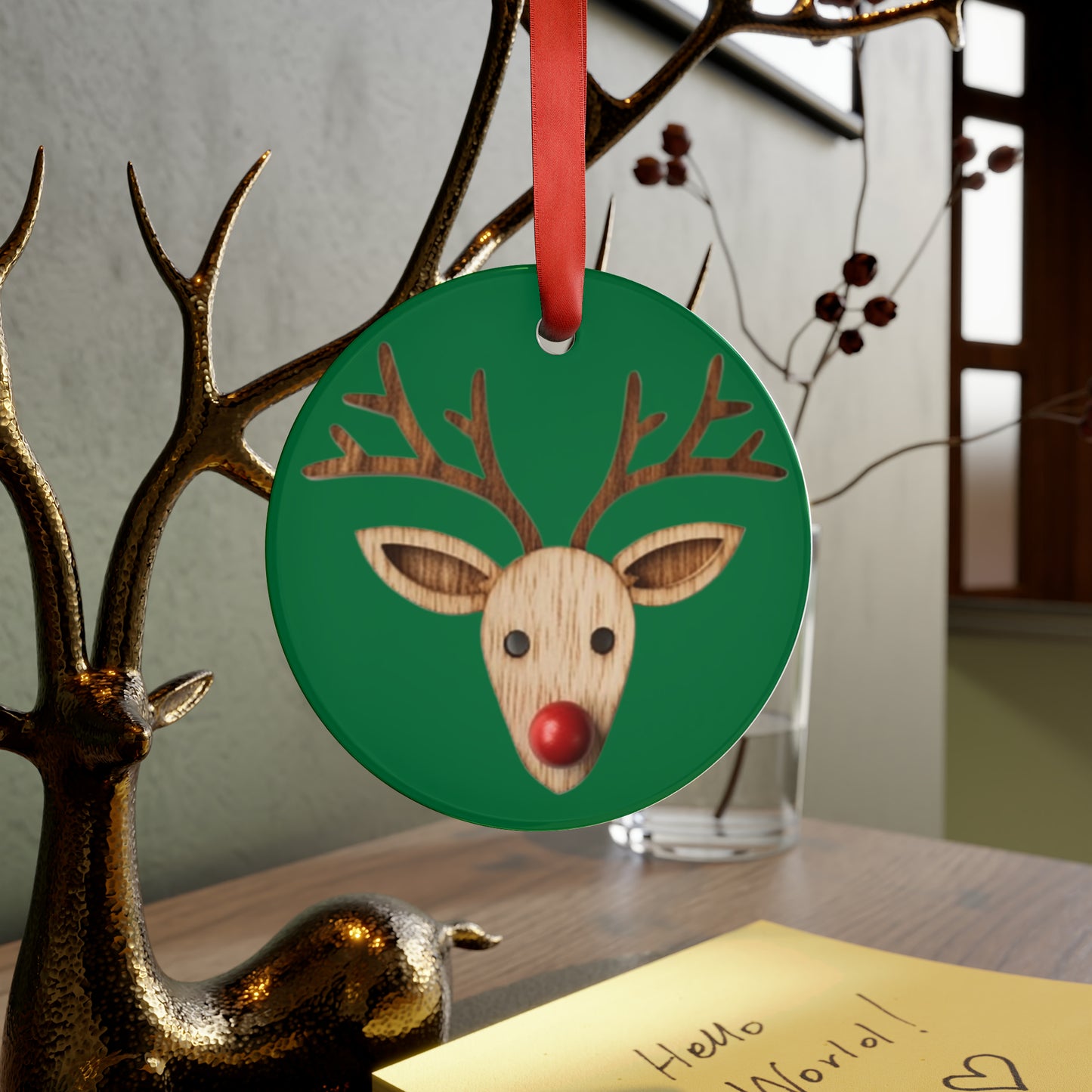 Red Reindeer Nose Christmas Classic Winter Season - Acrylic Ornament with Ribbon