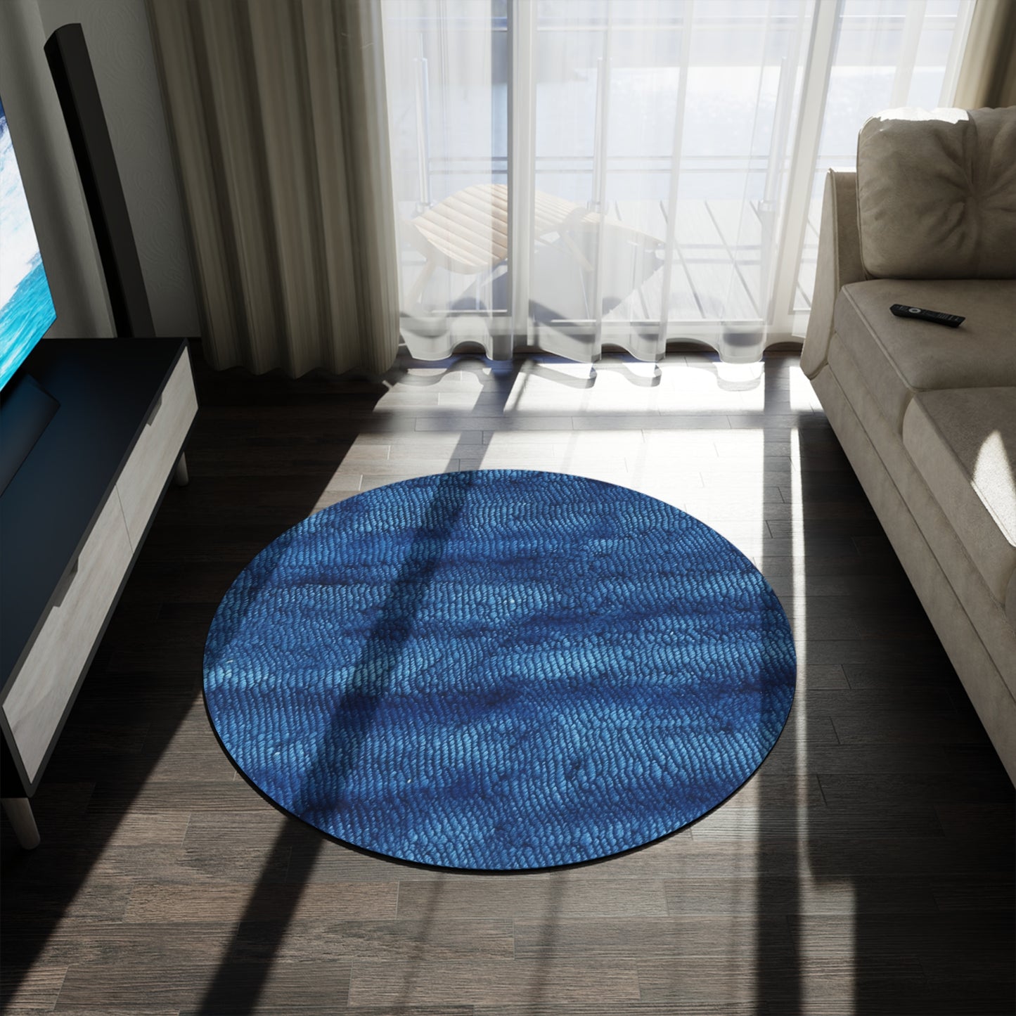 Blue Spectrum: Denim-Inspired Fabric Light to Dark - Round Rug