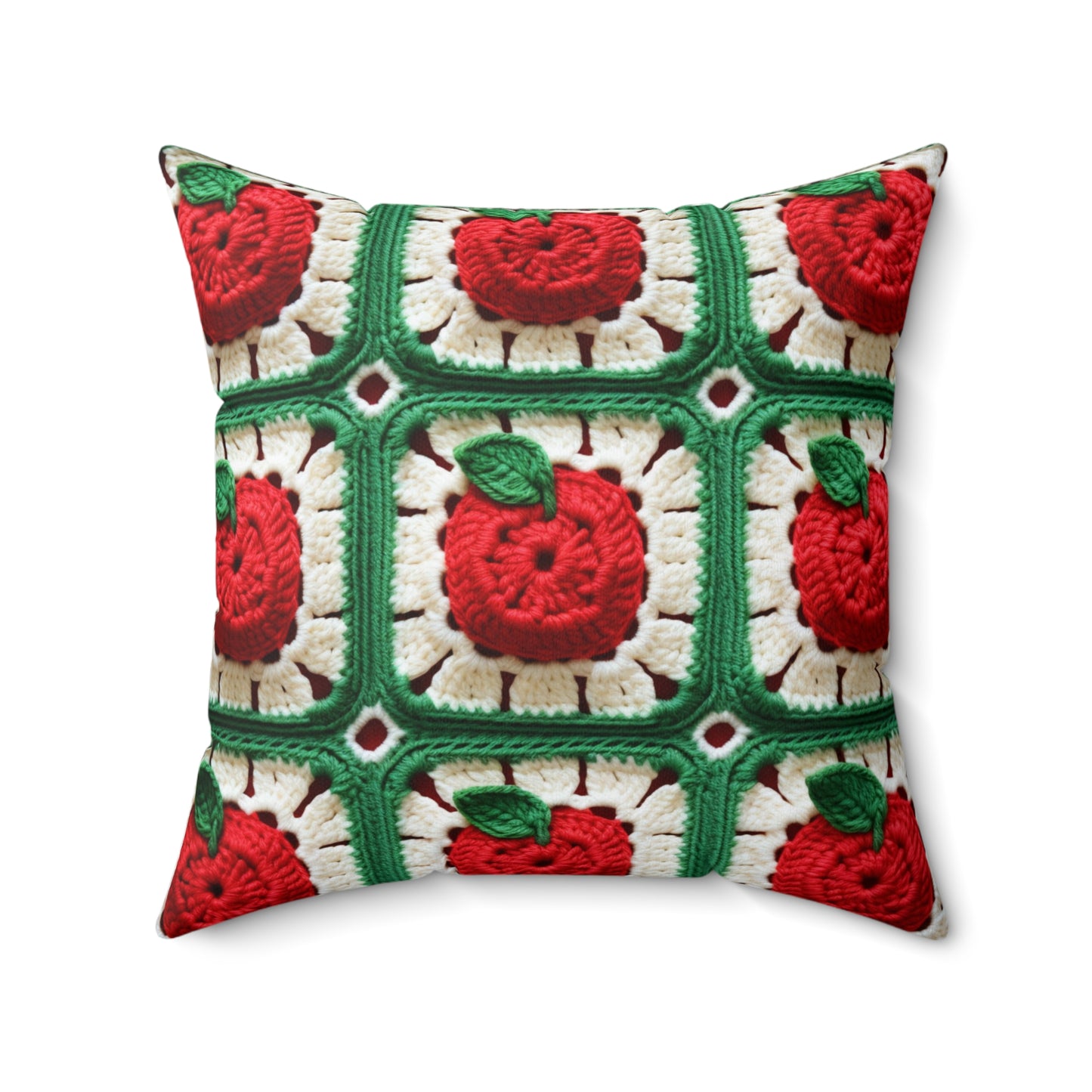 Apple Granny Square Crochet Pattern: Wild Fruit Tree, Delicious Red Design - Spun Polyester Square Pillow