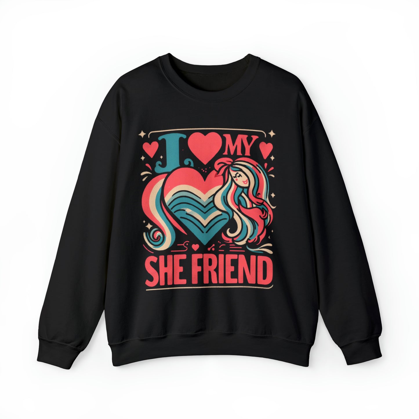 I Love My She Friend - Retro Style LGBQ Heart & Friendship Graphic, Vibrant Love and Appreciation - Unisex Heavy Blend™ Crewneck Sweatshirt