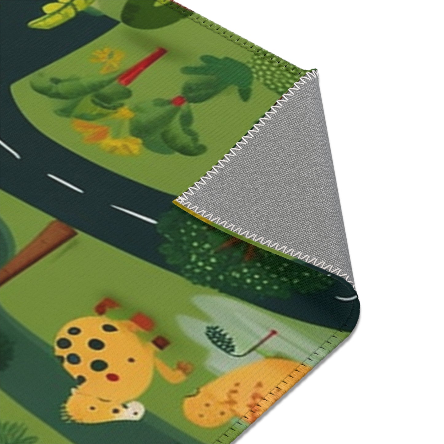 Jungle Journey: Kids' Car Roadway in Lush Forest Setting Play - Area Rugs