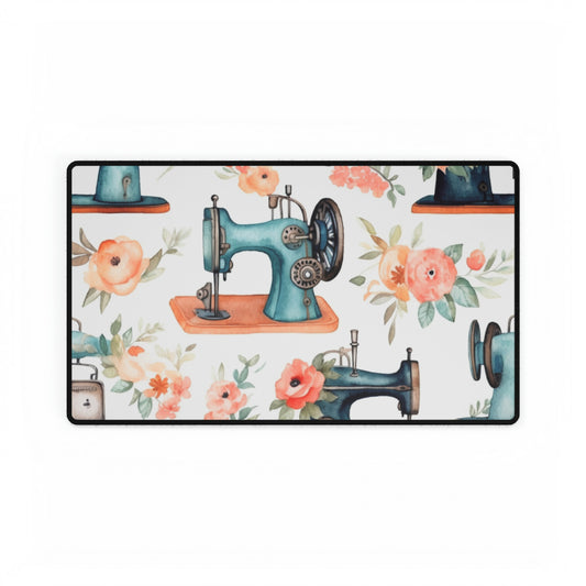 Watercolor Sewing Machines & Floral Bouquets: Antique Feminine Minimalist Styling -  Desk Mats