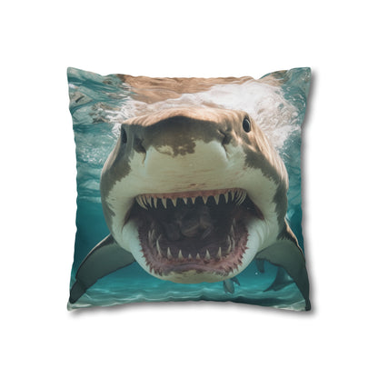 Bull Shark: River Monster Menace - Realistic Dark Water Predator - Spun Polyester Square Pillow Case