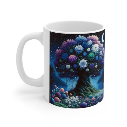 Floración de la noche estrellada: jardín mágico y arte del árbol celestial - Taza de cerámica 11oz