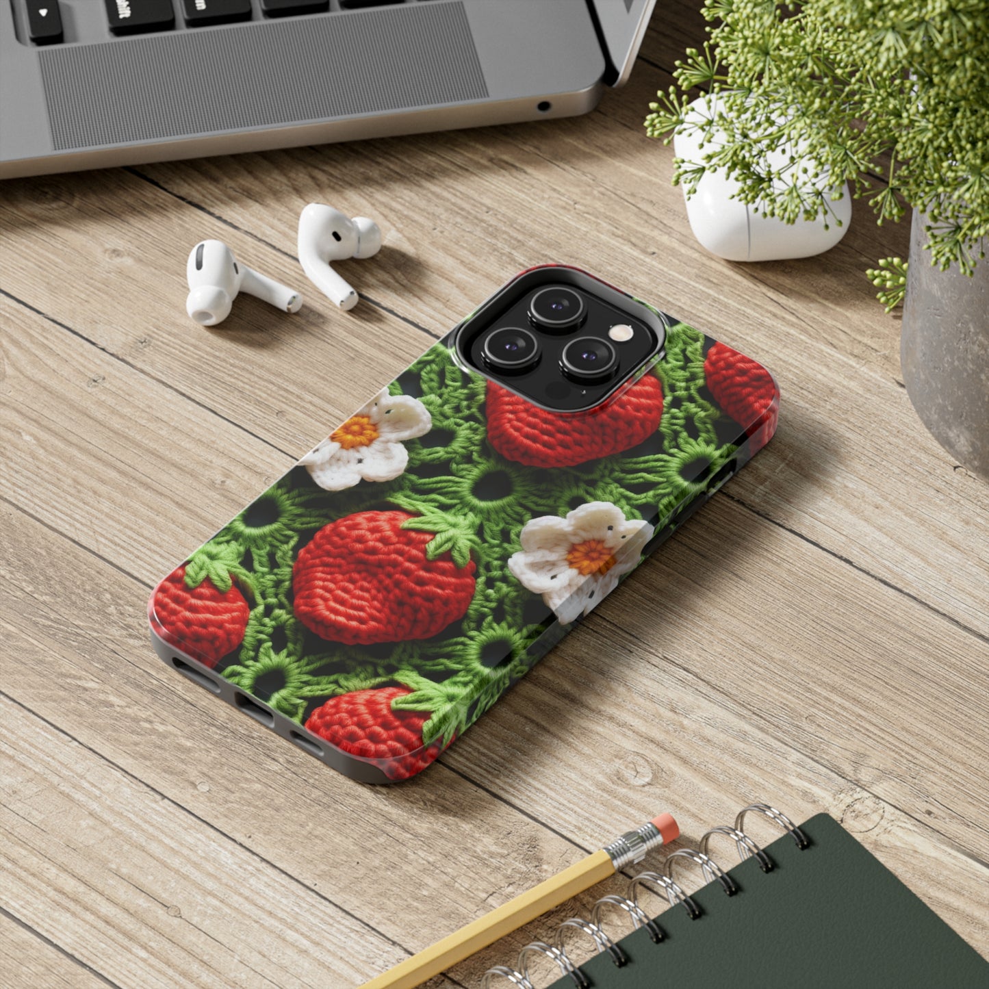 Strawberry Field Crochet - Forever Forest Greens - Fruit Berry Harvest Crop - Tough Phone Cases