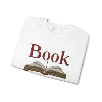 Open Book Embroidery Art: Book Lover Text for Avid Readers - Unisex Heavy Blend™ Crewneck Sweatshirt