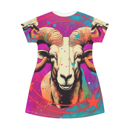 Pop Art Aries Constellation - Vibrant Zodiac Ram Symbol - T-Shirt Dress (AOP)