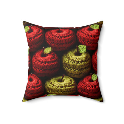 Crochet Apple Amigurumi - Big American Red Apples - Healthy Fruit Snack Design - Spun Polyester Square Pillow