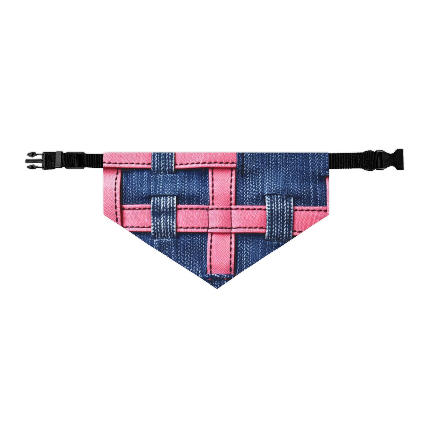 Candy-Striped Crossover: Pink Denim Ribbons Dancing on Blue Stage - Dog & Pet Bandana Collar