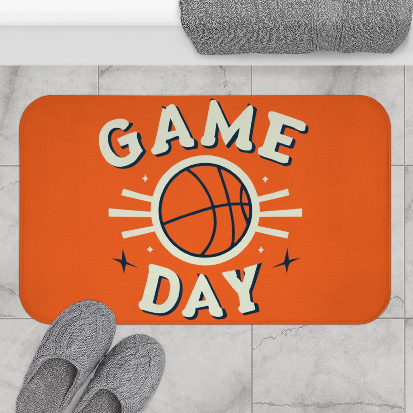 Retro B-Ball Shine - Basketball Game Day Celebration Old School - Bath Mat