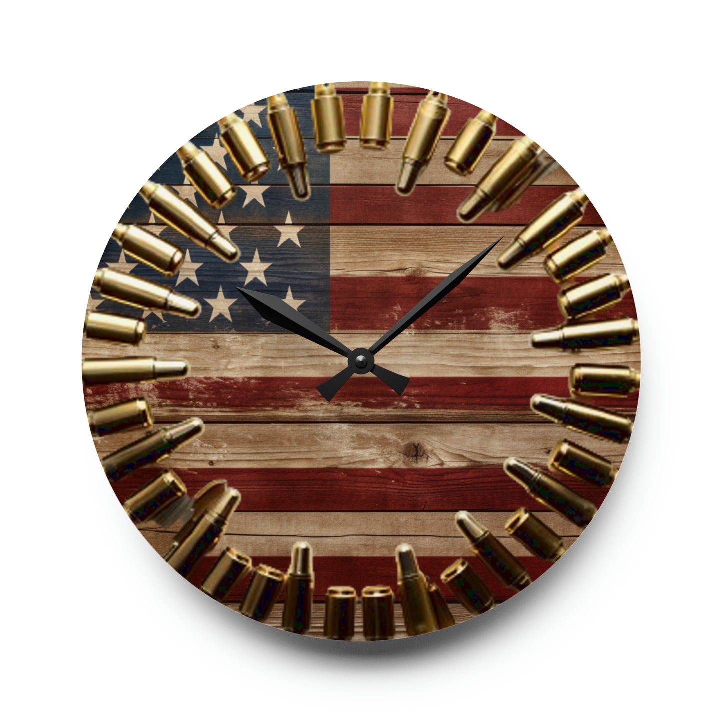 Patriotic American Flag Acrylic Wall Clock, Rustic USA Wall Decor, Hunter's Gift, Americana Pride, Stars & Stripes Timepiece