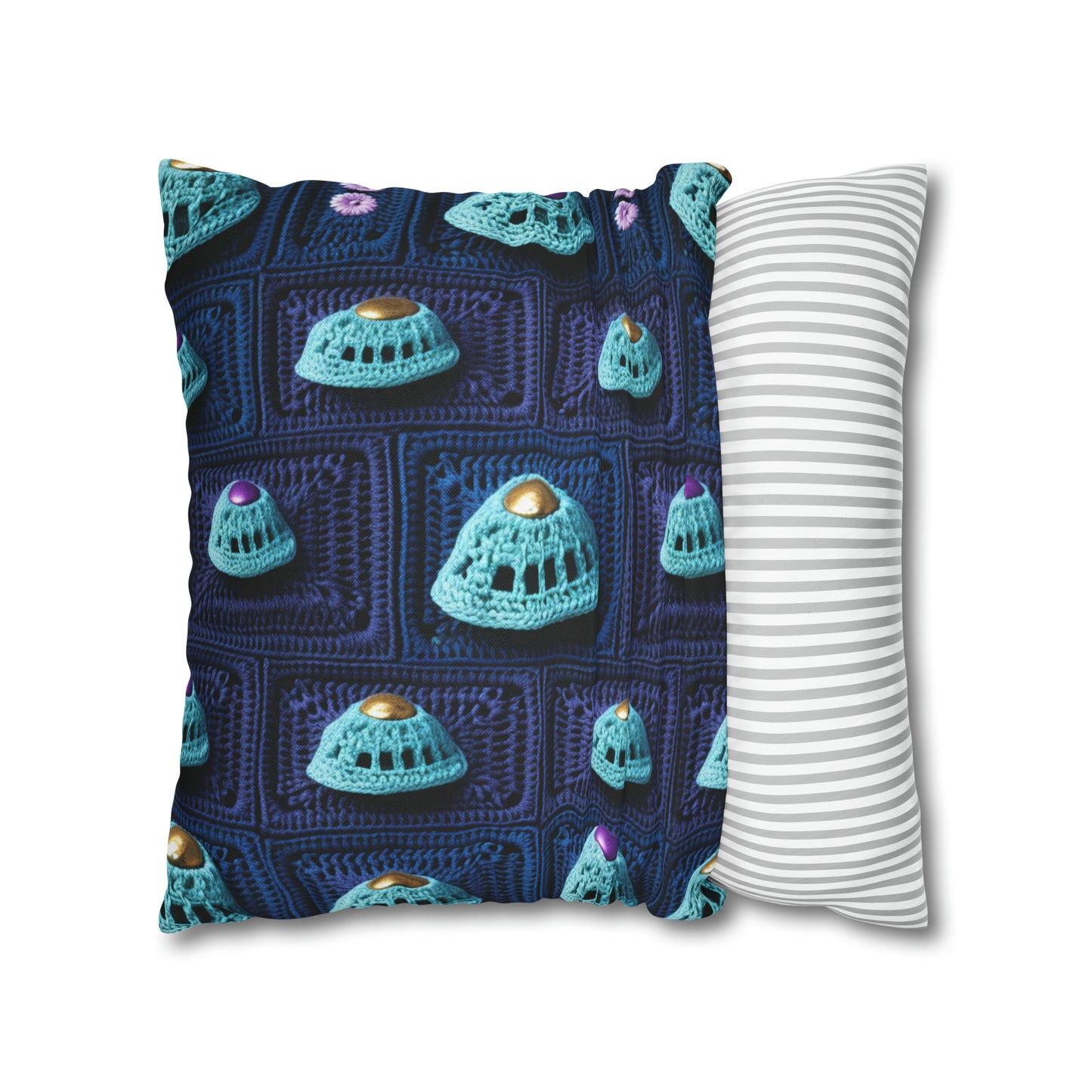 Spaceship UFO Crochet - Galactic Travel Ship - Alien Craft - Flying Saucer - Spun Polyester Square Pillow Case