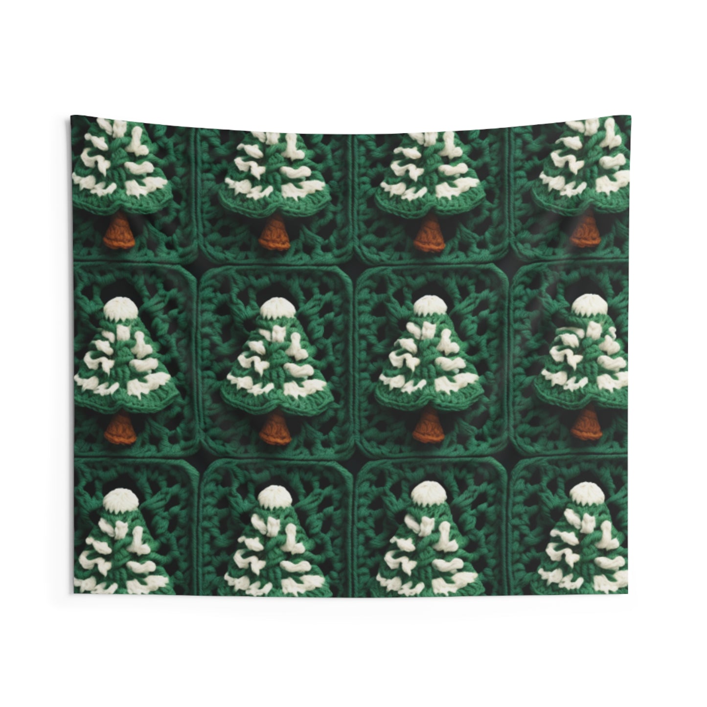 Evergreen Christmas Trees Crochet, Festive Pine Tree Holiday Craft, Yuletide Forest, Winter - Indoor Wall Tapestries