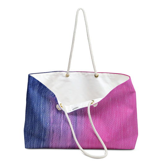 Dual Delight: Half-and-Half Pink & Blue Denim Daydream - Weekender Bag