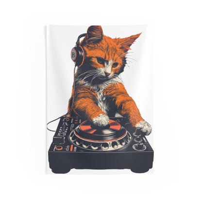 Retro style, DJ cat - Indoor Wall Tapestries