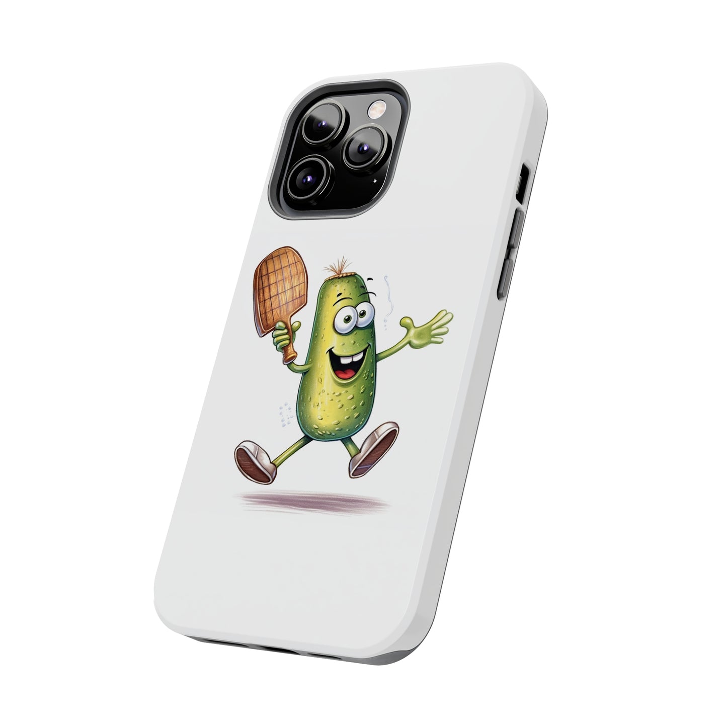 Pickle Player Action: Cartoon Swinging Pickleball Paddle - Sporty Charm - Tough Phone Cases