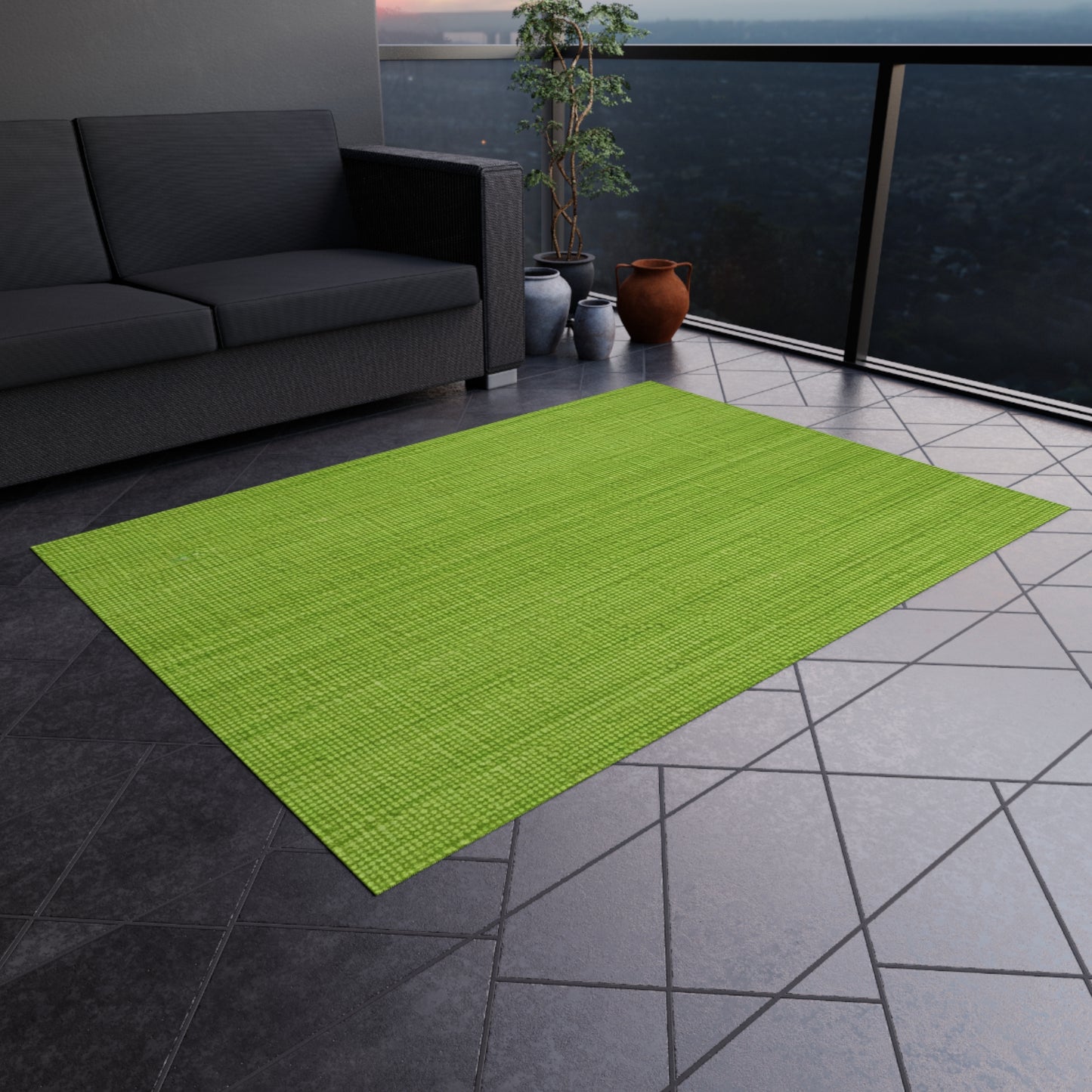 Lush Grass Neon Green: Denim-Inspired, Springtime Fabric Style - Outdoor Rug