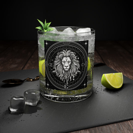 Leo Zodiac Bar Glass - Sturdy Clear Glass with Solid Base - Mystical Black & White Design