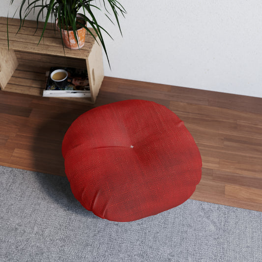 Juicy Red Berry Blast: Denim Fabric Inspired Design - Tufted Floor Pillow, Round