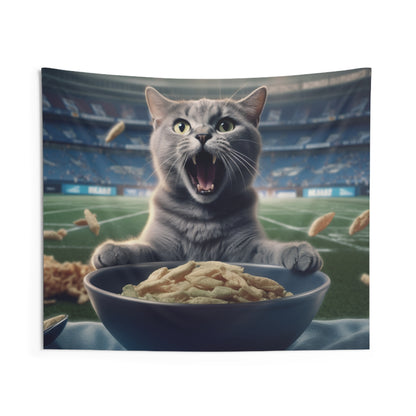 Halftime Football Feline: Screaming Sports Fan Cat Stadium Food Kitten - Indoor Wall Tapestries