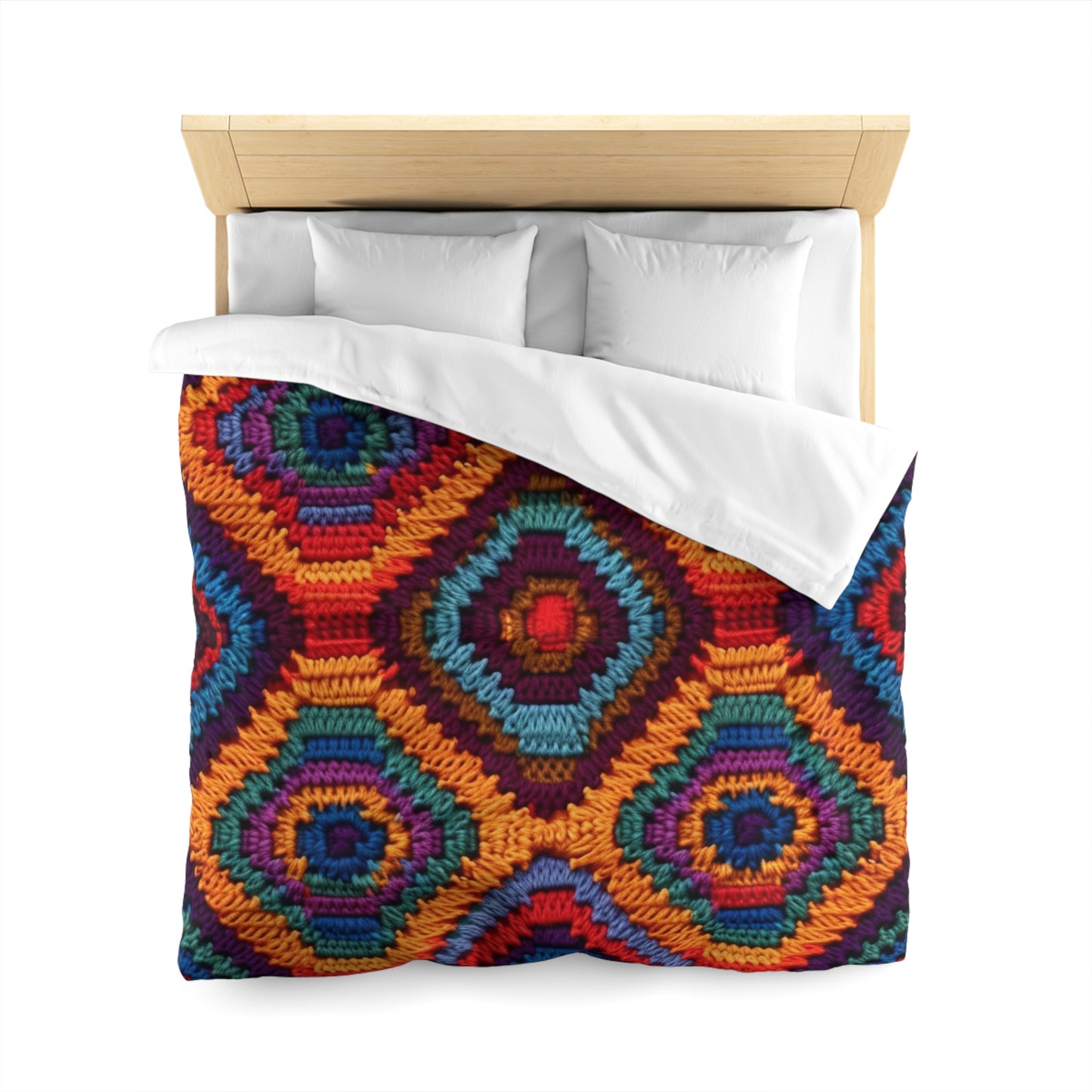 African Heritage Crochet, Vibrant Multicolored Design, Ethnic Craftwork - Microfiber Duvet Cover