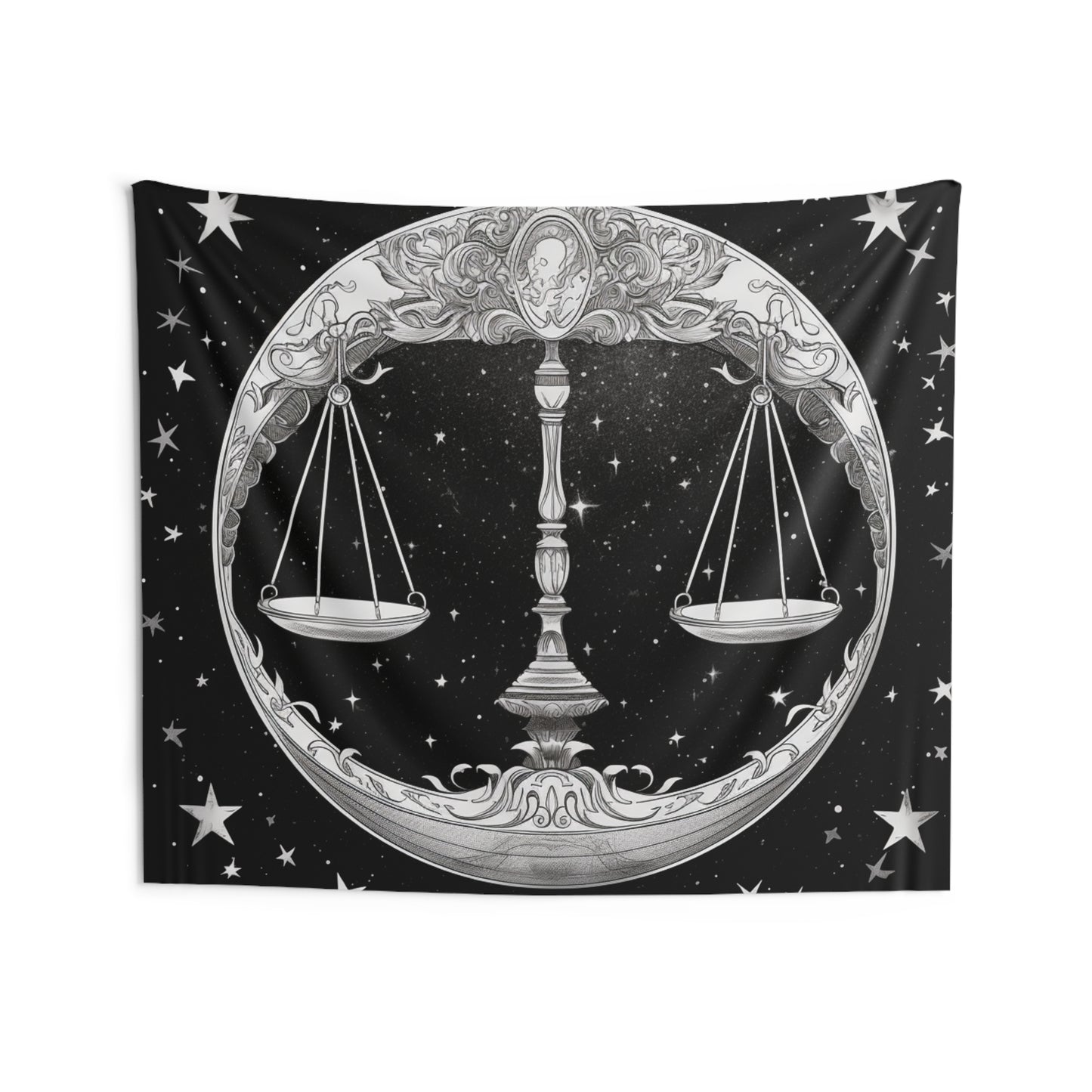 Libra Custom Wall Tapestry, Black White Scales Design, 100% Polyester, Multiple Sizes