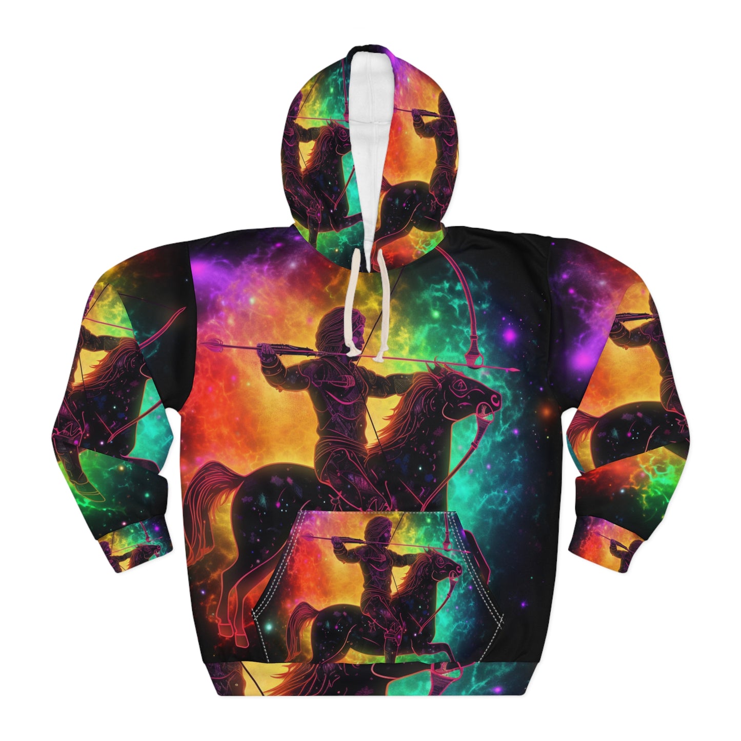 Colorful Sagittarius Zodiac Sign - Star Universe Theme - Unisex Pullover Hoodie (AOP)